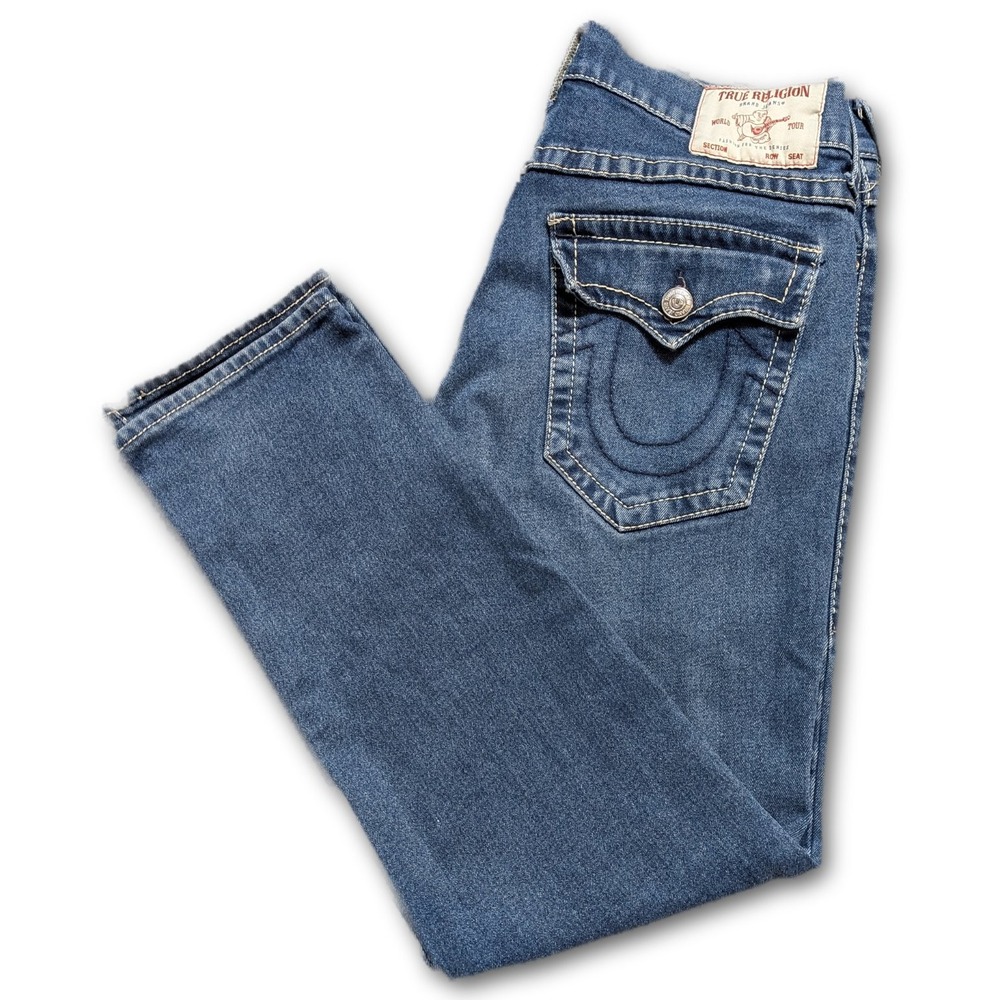 True Religion Mens Appx. 34x32 Jeans Geno Blue Relaxed Slim Denim 34